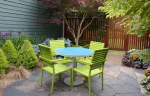 We designed these table and chairs to add color and brightness to this small space.